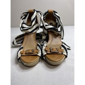 Ann Taylor Loft Women's Espadrilles Ankle Strap Black/White Wedges Size 8.5